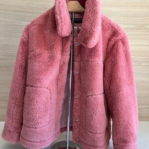 sz M Pink Faux Sheared Fur Winter Jacket